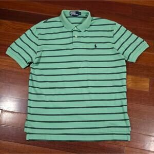 Vintage Y2K Polo by Ralph Lauren Men's Green and Black Striped Polo Size Large